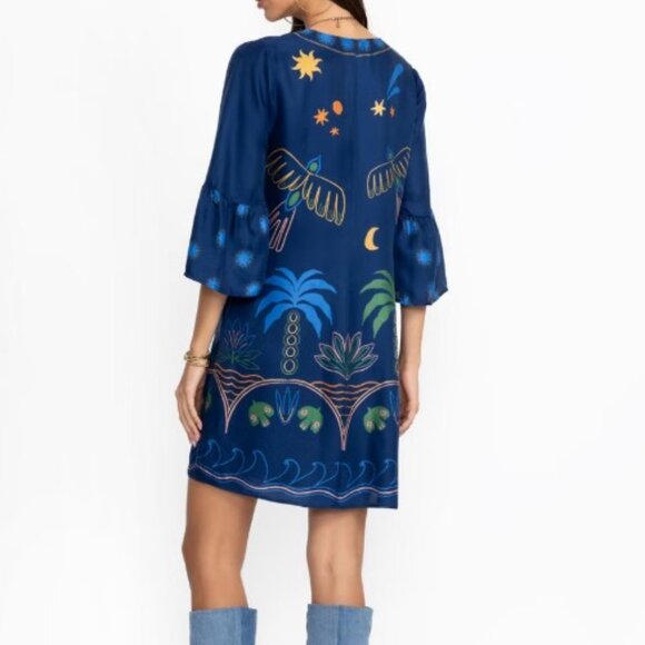 NWT Johnny Was Jade JWLA Biya Lorianne Lined Dress Del Tie Front Bell Sleeve - Picture 3 of 10